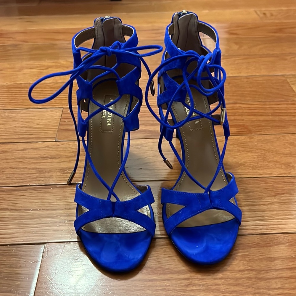 Aquazzura Beverly Hills 75 Suede Sandals in Electric Blue